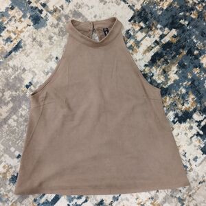 Design Lab Tan Suede Halter Top - Women's Size Medium Flowy Tank Basic Neutral